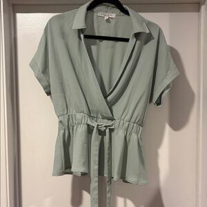 Sweet Rain Surplice Blouse Womens Small Sage Green Excellent Tie‎ Waist Peplum